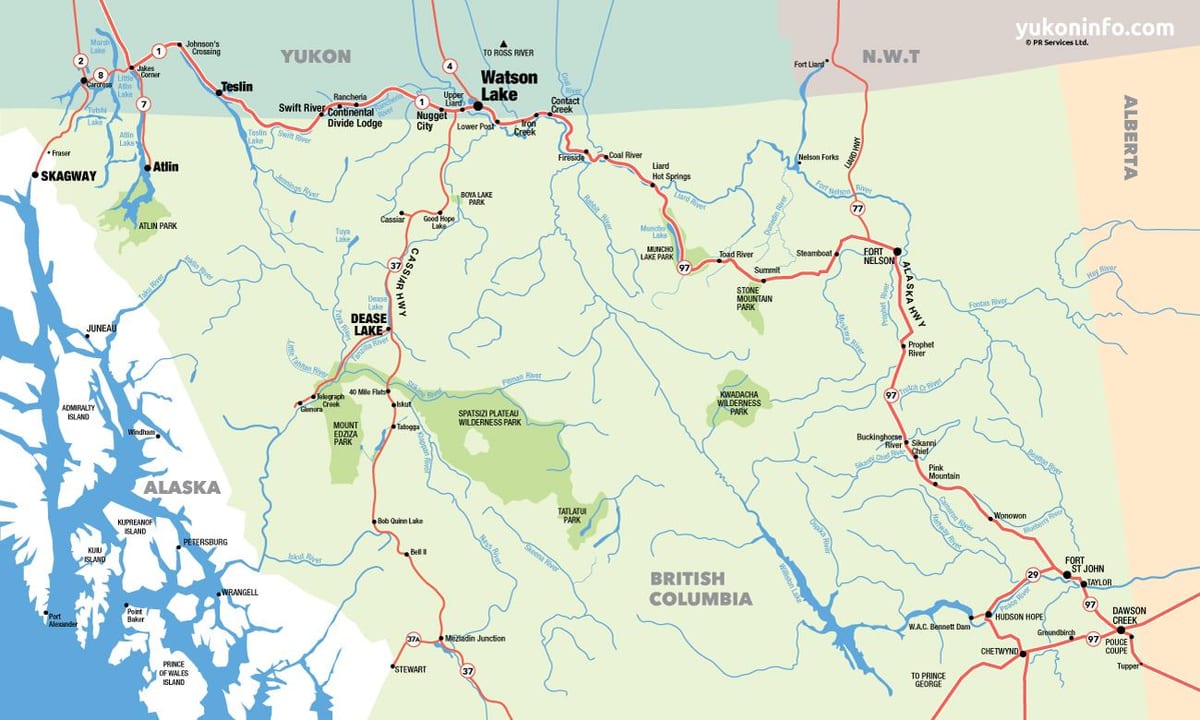 Карта паўднёвай часткі Брытанскай Калумбіі