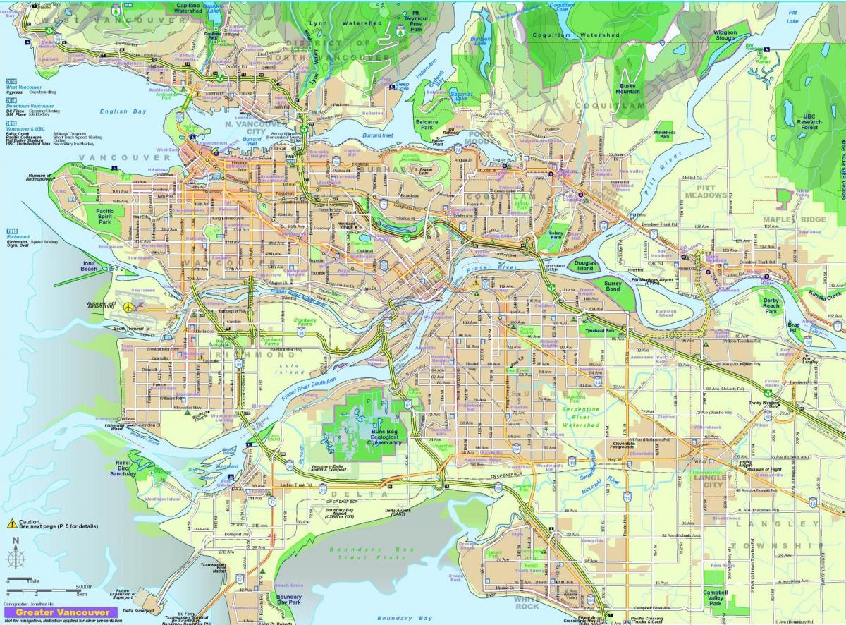 карта горада Ванкувер, Брытанская Калумбія, Канада
