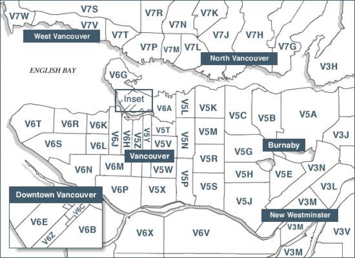 Карта Ванкувера паштовы індэкс