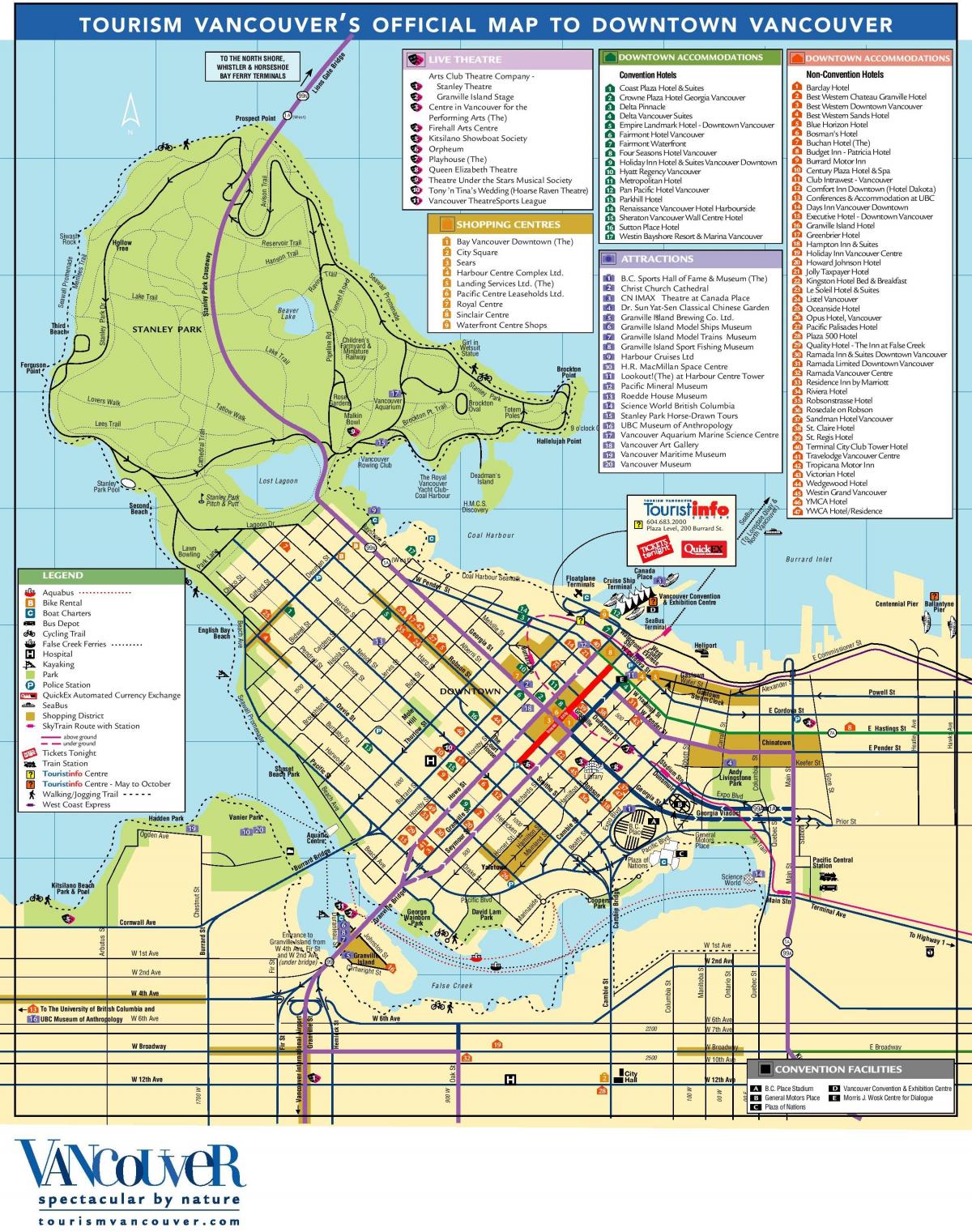 цэнтр горада Ванкувер карта з славутасцямі