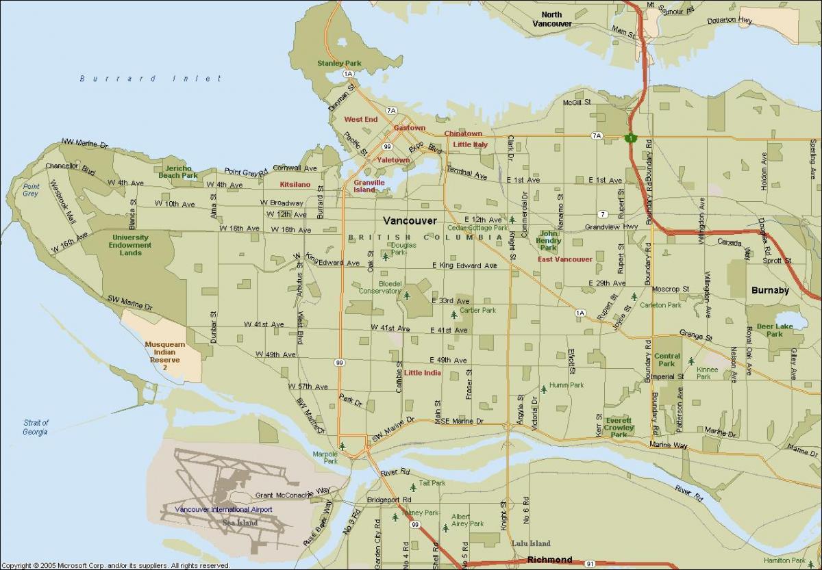 размяшчэнне Ванкувер карта