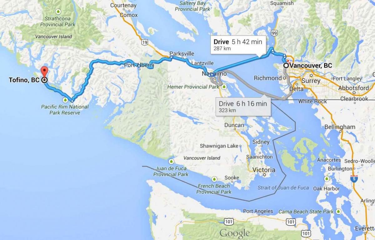 Карта Відэагульнямі на востраве Ванкувер 