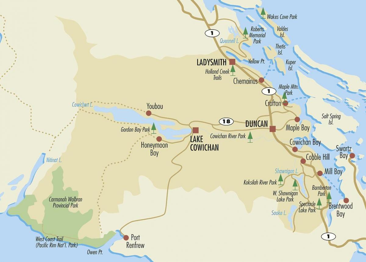 Карта Дункан востраве Ванкувер 