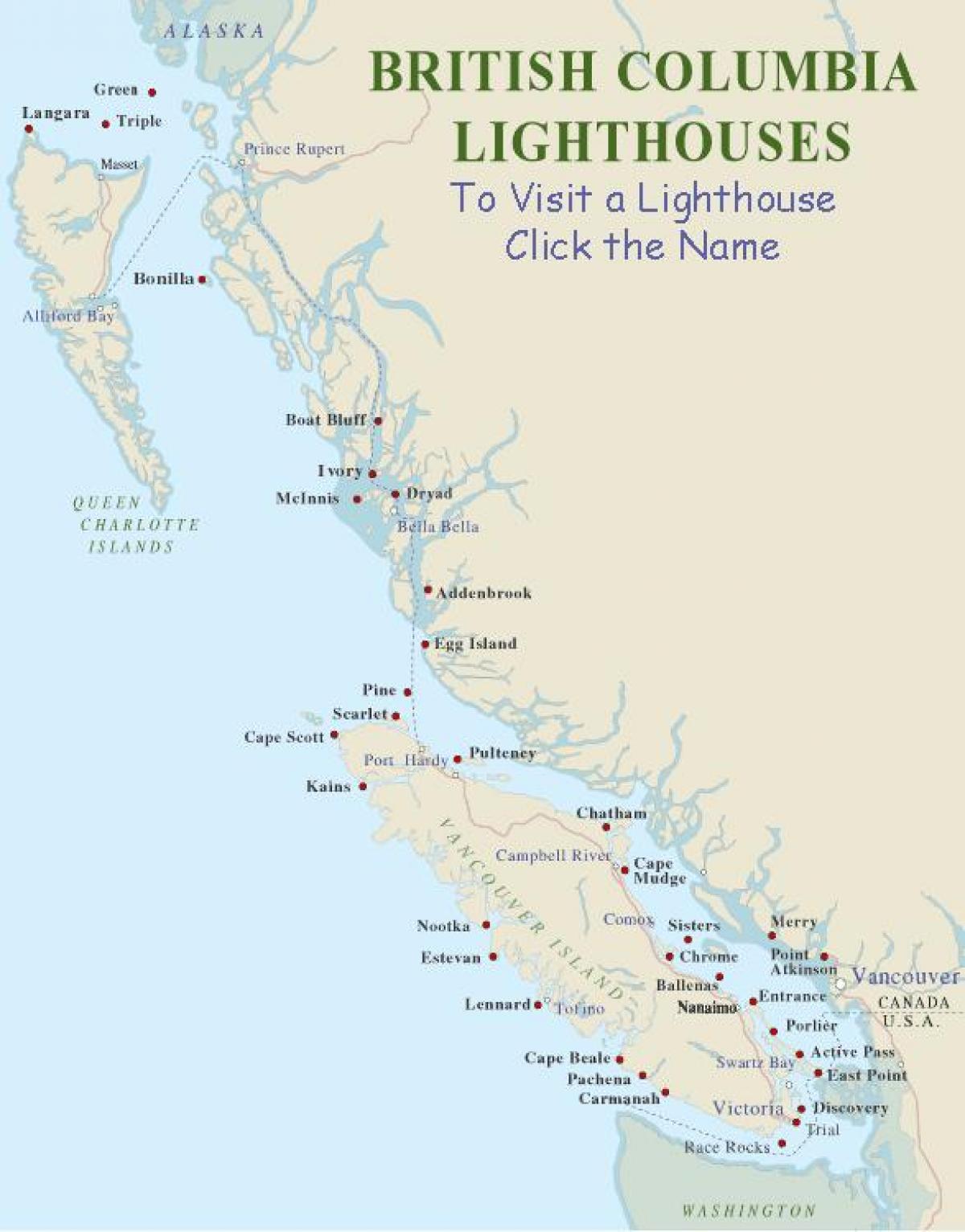 Карта выспы Ванкувер маякі