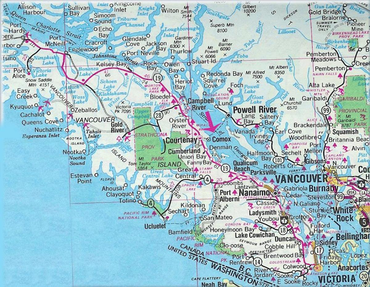 Карта выспы Ванкувер азёр