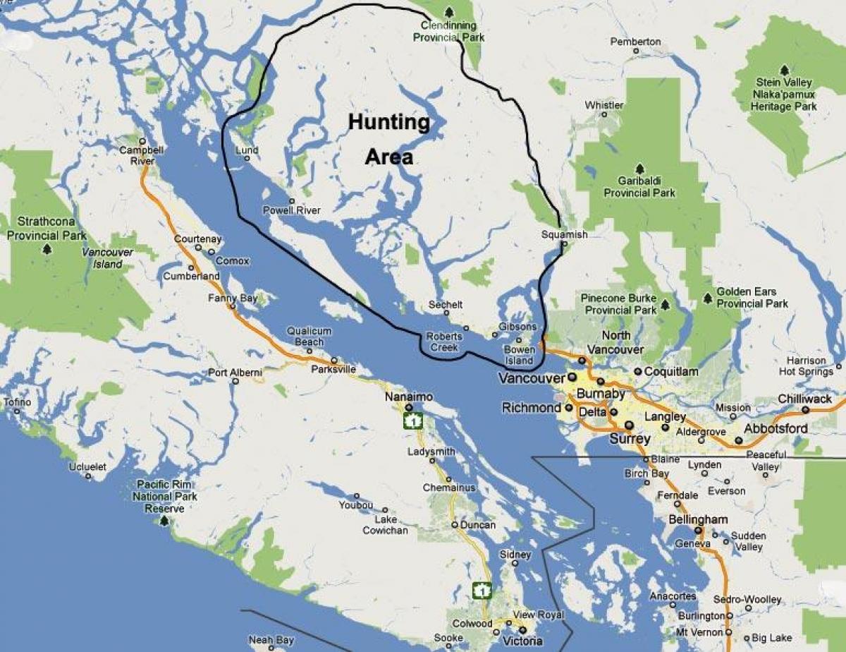 Карта выспы Ванкувер паляванне