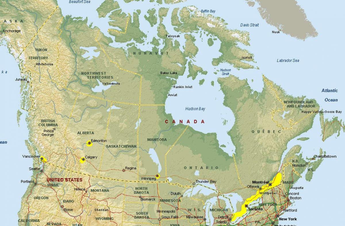 Карта перасячэння мяжы Ванкувер