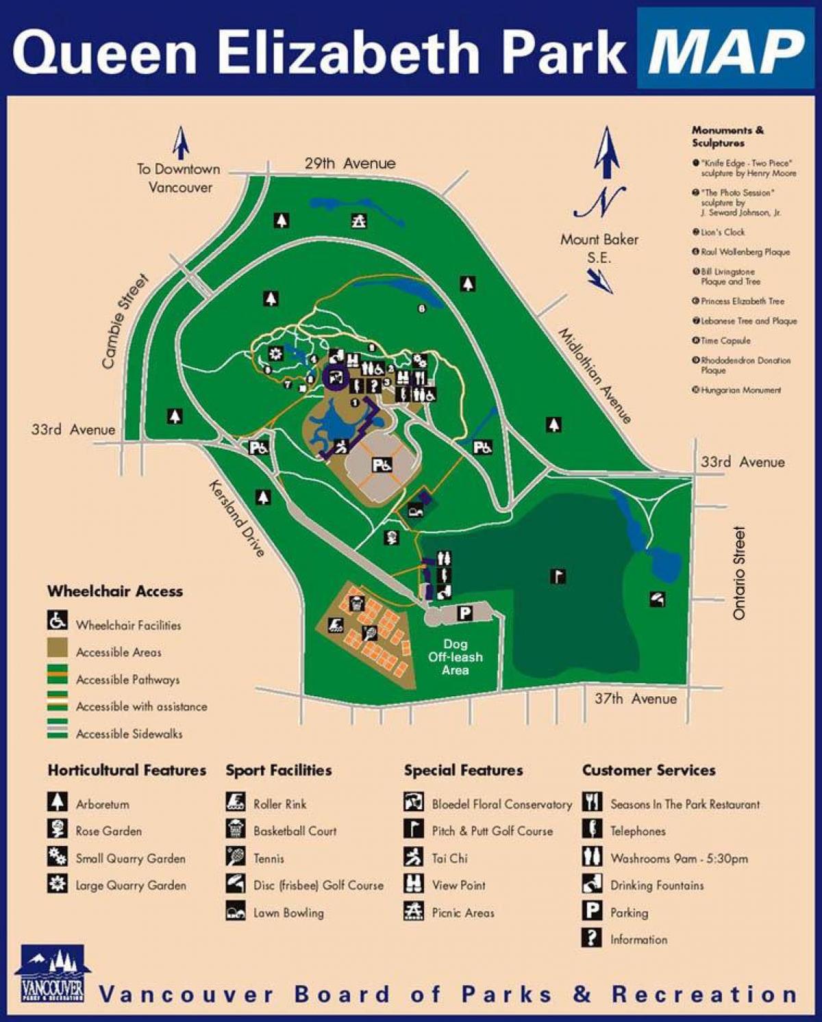 Карта парк каралевы Лізаветы ў Ванкуверы