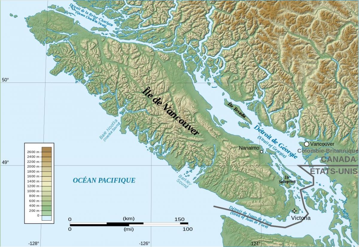 Тапаграфічная Карта востраве Ванкувер 
