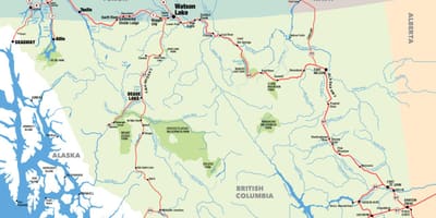 Карта паўднёвай часткі Брытанскай Калумбіі
