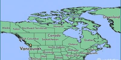 Карта Канады паказвае Ванкувер