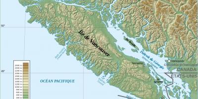 Тапаграфічная Карта востраве Ванкувер 